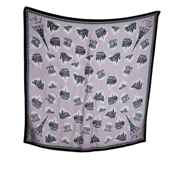 Karl Lagerfeld Paris Monumental Silk Scarf Pink & Black Landmarks 35"x35" - Picture 1 of 5